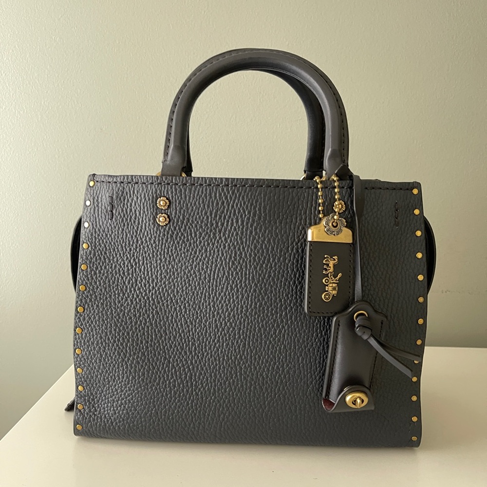 Coach Rogue 25 Bag Midnight Blue Navy With Brass Tea Rose Rivets